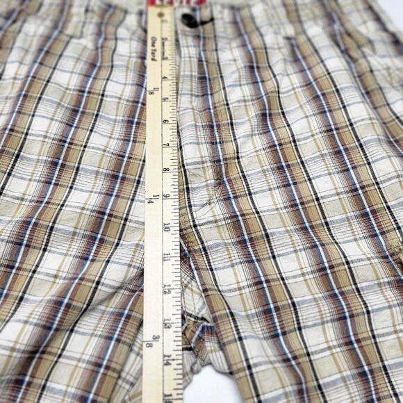 Levi’s Cargo Shorts Size 36 Plaid 100% Cotton Tan White Brown 11” Inseam - Picture 10 of 11